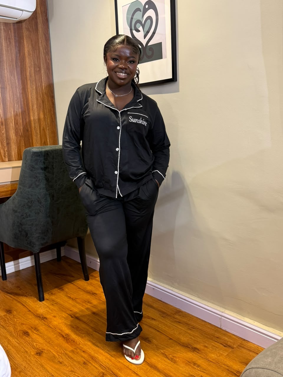 Sunshine black pajamas/lounge 2 piece NC 14
