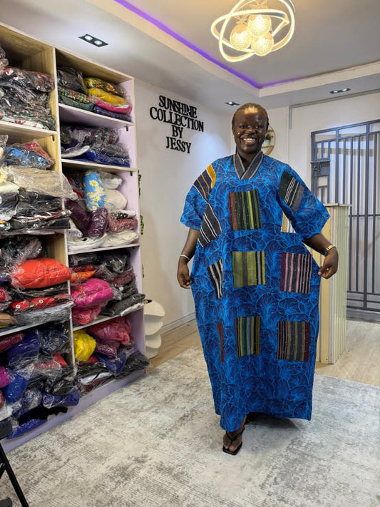 Luxury Aso oke designed stoned blue 💚 Ankara bubu 004