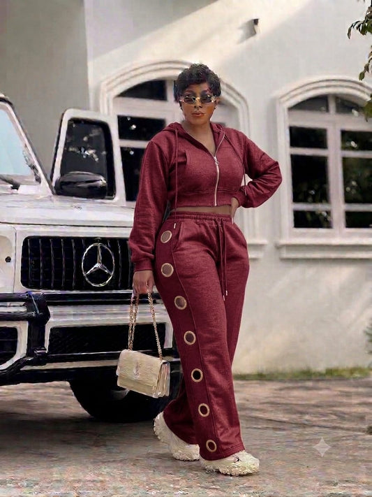 Drama doll stylish jumpsuit set burgundy