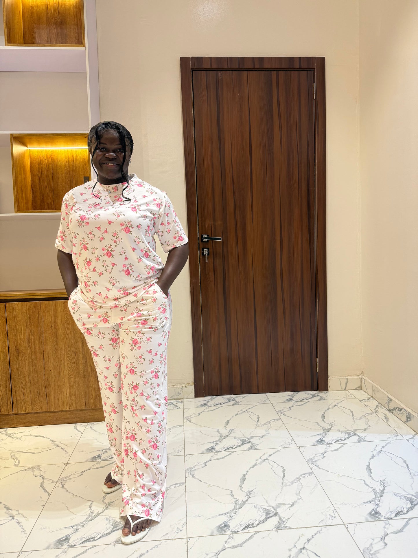 Flowery patterned cute pajamas