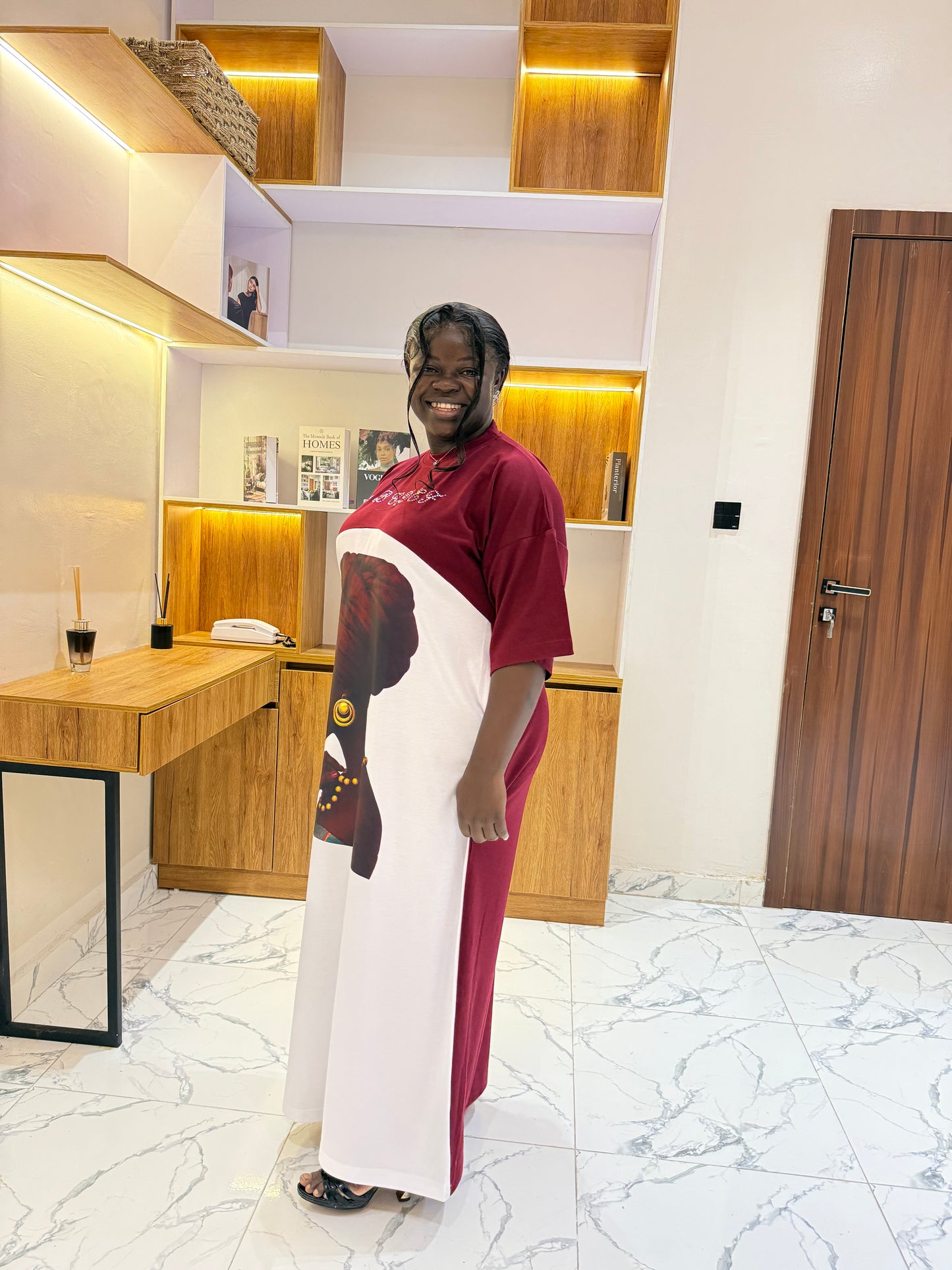 Burgundy and white free dress-long