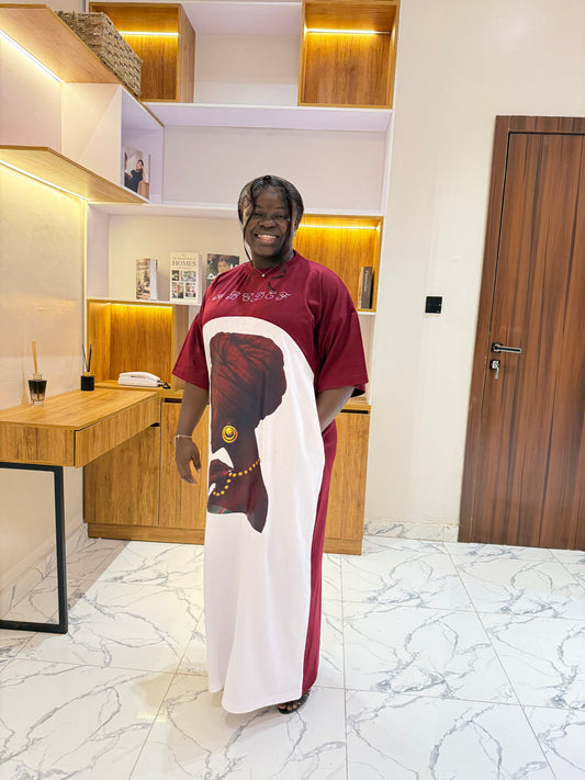 Burgundy and white free dress-long