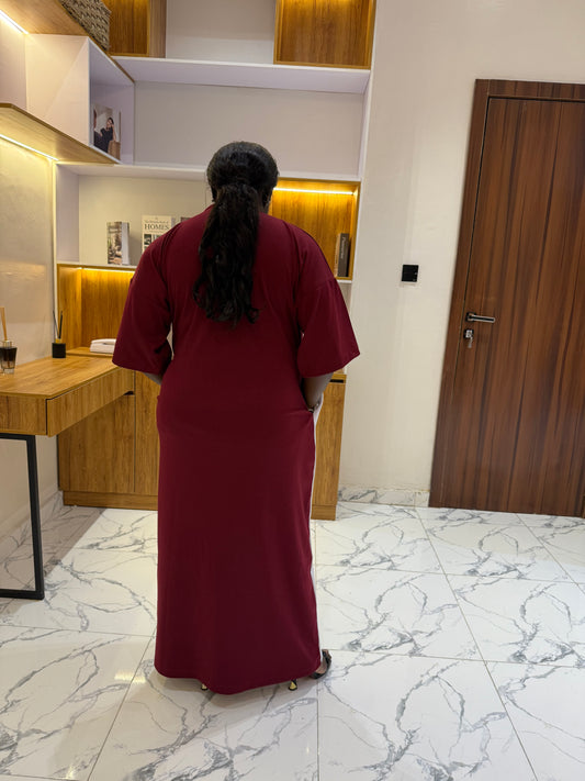 Burgundy and white free dress-long