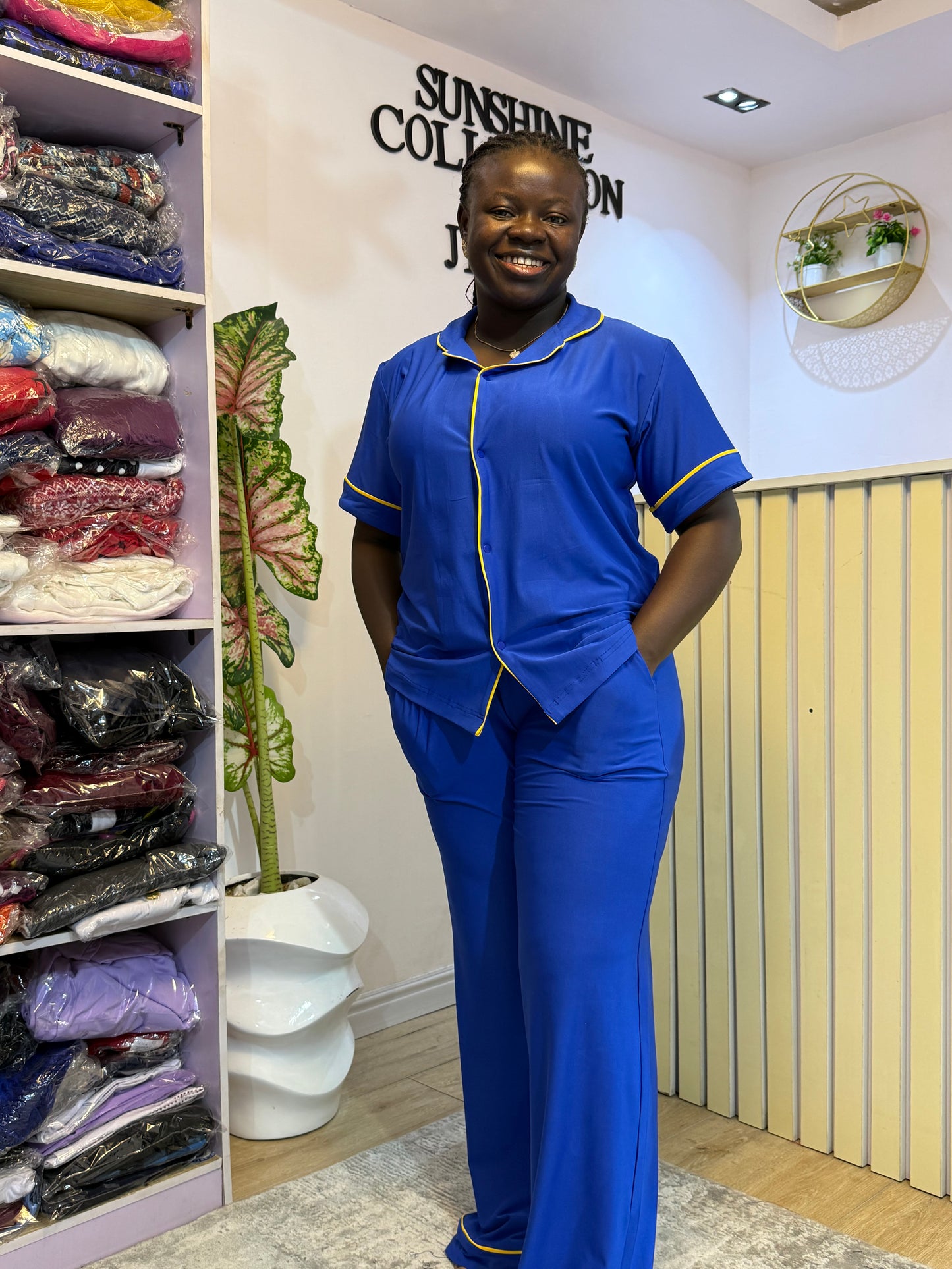 Unisex short sleeve blue pajamas set