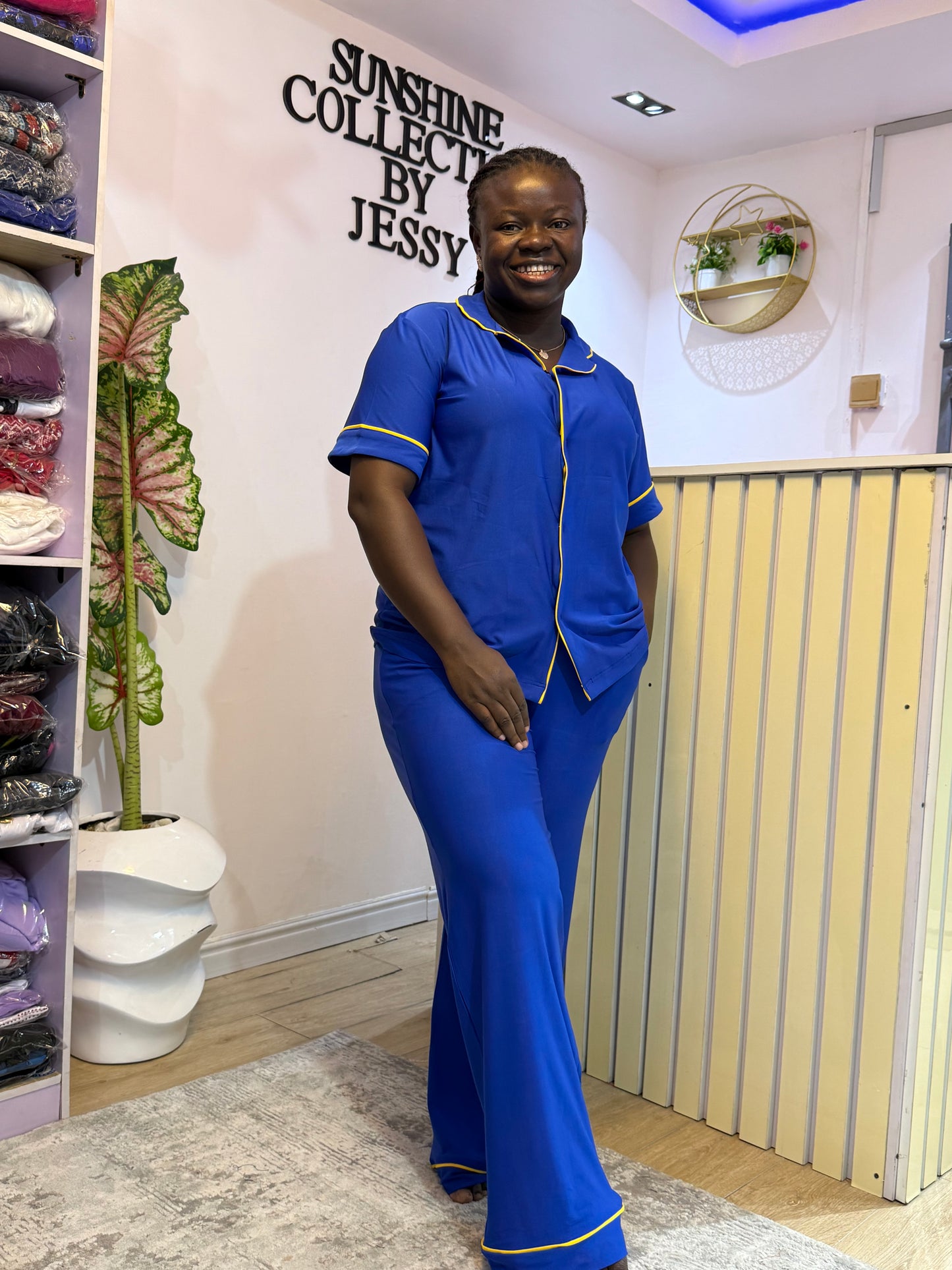 Unisex short sleeve blue pajamas set
